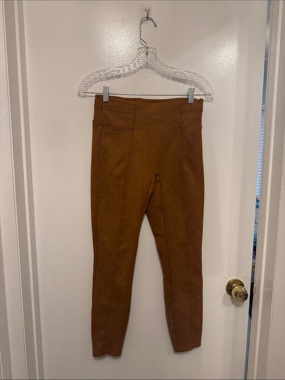 SPANX Faux-Suede Leggings in Chestnut Brown